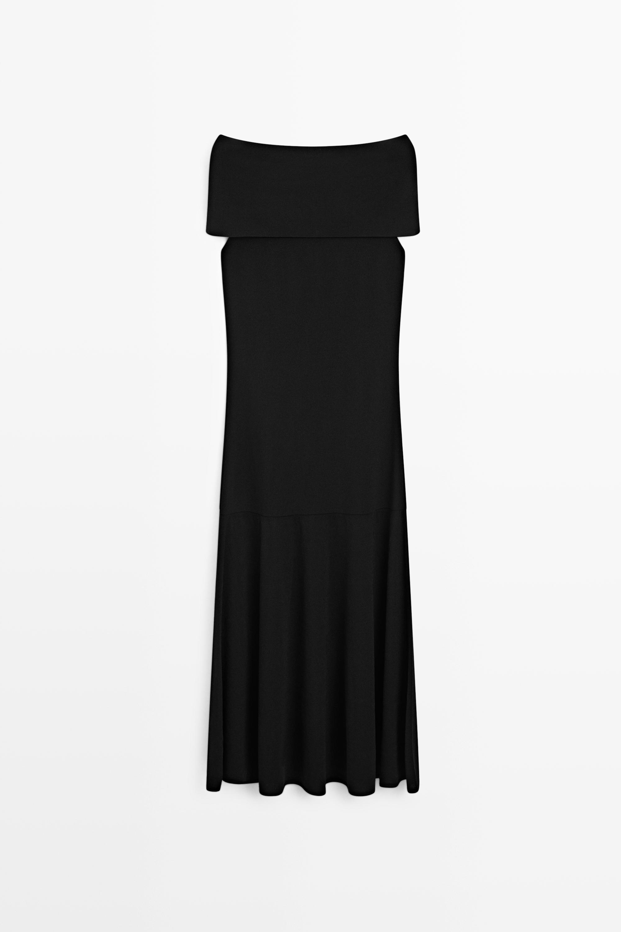 Knit midi dress with exposed shoulders
